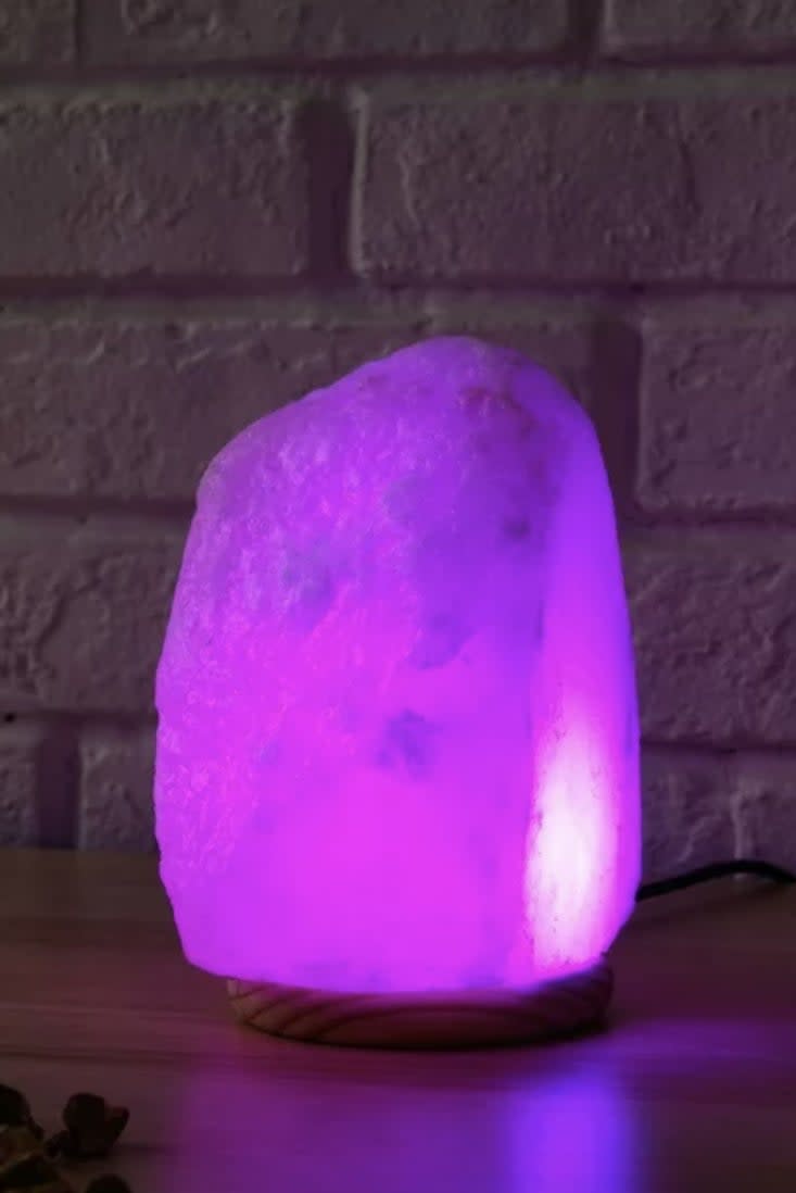 A pink colored salt lamp