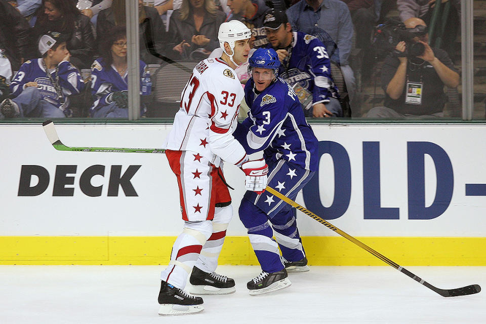 <p>WORST: Don't mix it up with Zdeno Chara along the boards, and don't stare too long at these uniforms from the 2007 NHL All-Star Game in Dallas. (Getty Images) </p>