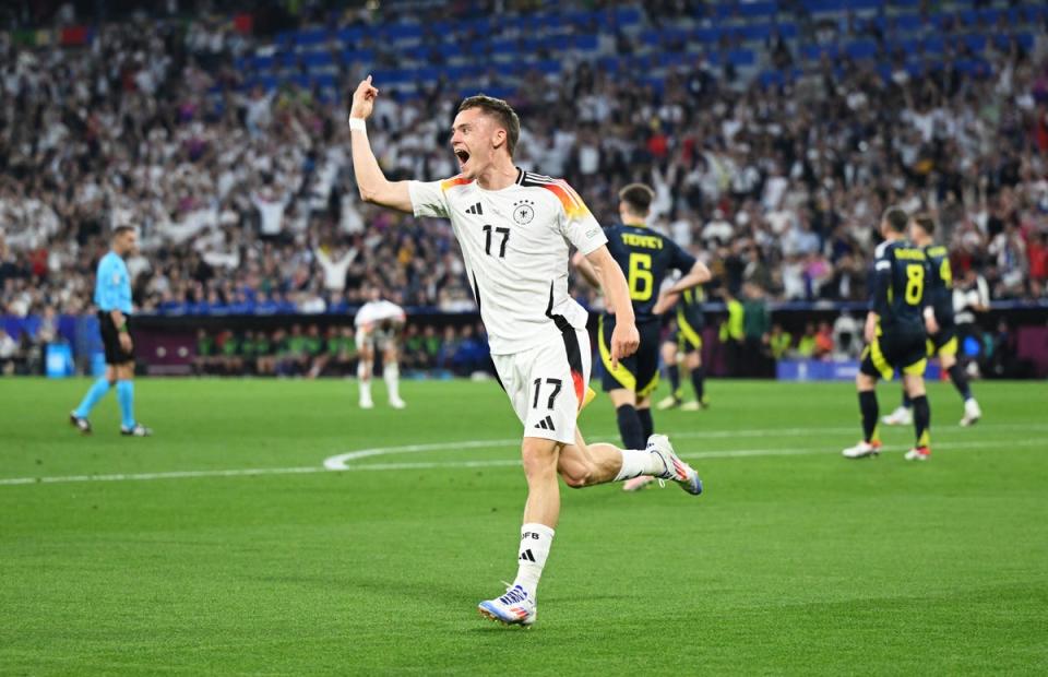 Florian Wirtz celebrates after giving Germany an early lead (Getty)