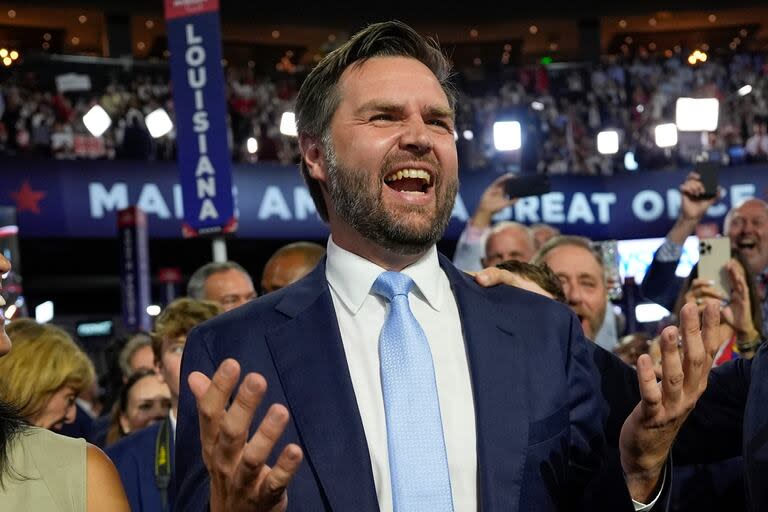 El candidato a vicepresidente republicano, J.D. Vance, en la convención en n Milwaukee. (AP/Carolyn Kaster)