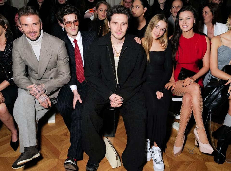 David Beckham, Cruz Beckham, Brooklyn Peltz Beckham, Harper Beckham, Nicola Peltz Beckham, 2024 Paris Fashion Week