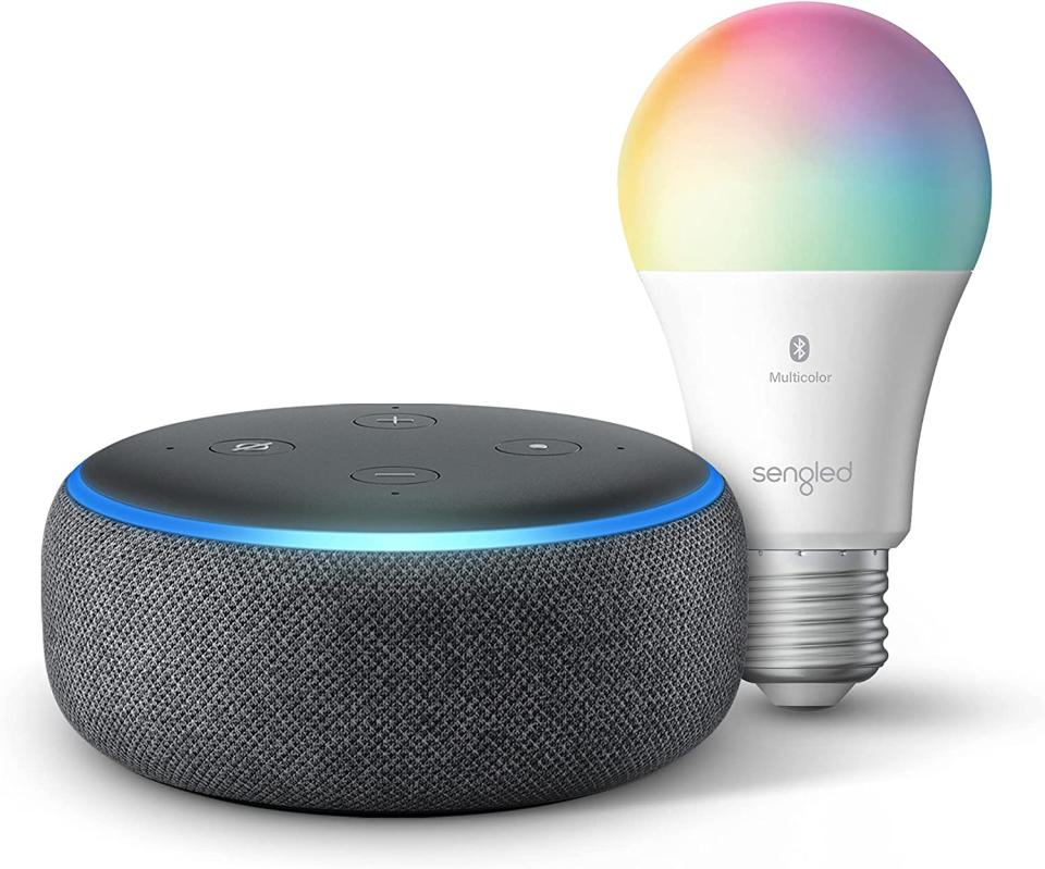 Echo Dot (3rd Gen) Smart Speaker with Sengled Bluetooth Color Bulb. Image via Amazon.