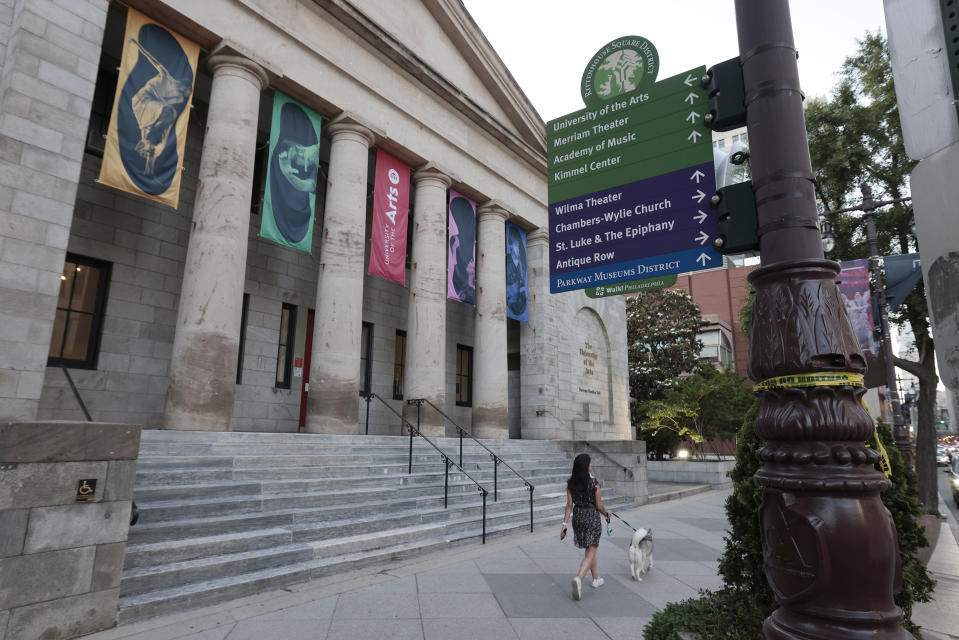 The University of the Arts' Dorrance Hamilton Hall on South Broad St. in Philadelphia, on Friday, May 31, 2024. The University of the Arts, an institution with roots more than a century and a half old in Philadelphia, has abruptly announced it will close in a week, citing declining enrollment and revenues as well as increasing expenses. (Elizabeth Robertson/The Philadelphia Inquirer via AP)