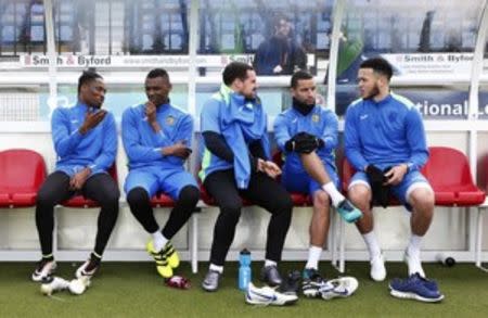 Britain Football Soccer - Sutton United Media Day - FA Cup Fifth Round Preview - The Borough Sports Ground - 16/2/17 Sutton United's Craig Eastmond (2nd R) and teammates during training Action Images via Reuters / Matthew Childs Livepic