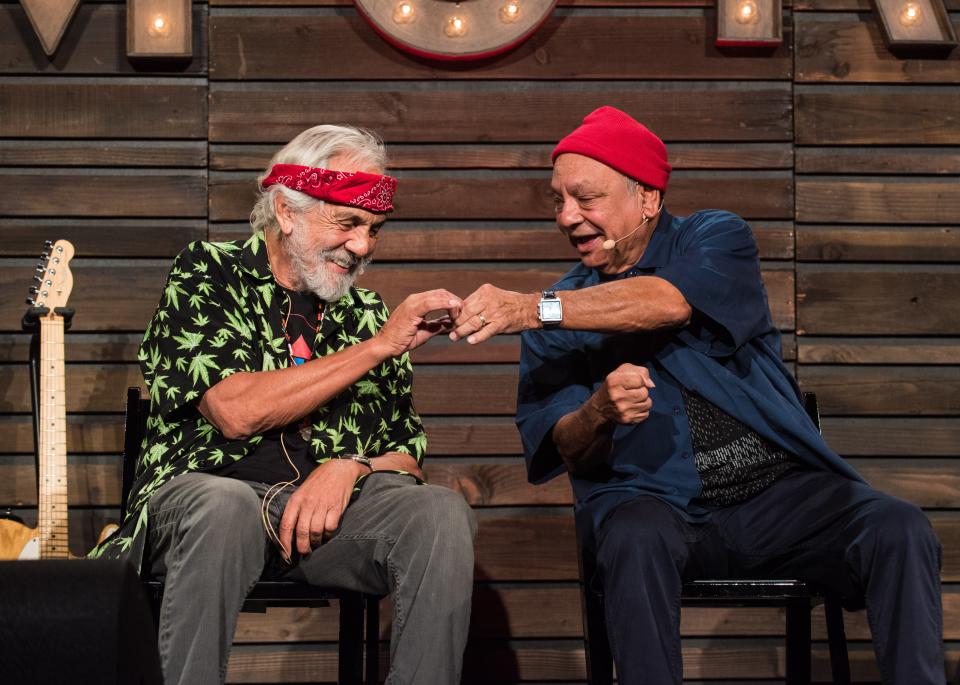Comedians Cheech and Chong perform on the Humor Me Stage during the 2016 KAABOO Del Mar at the Del Mar Fairgrounds on September 18, 2016 in Del Mar, California