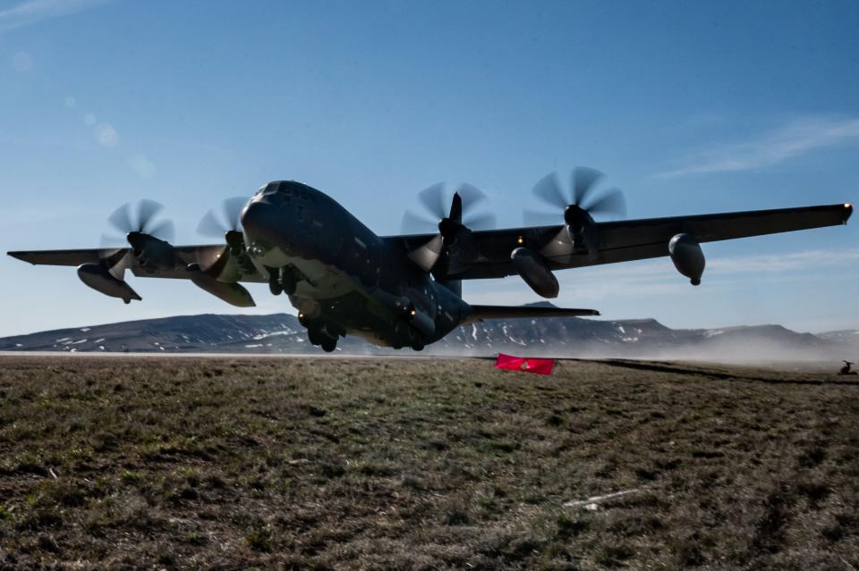 An MC-130J Commando II takes off of Highway 287 during Exercise Agile Chariot, April 30, 2023.