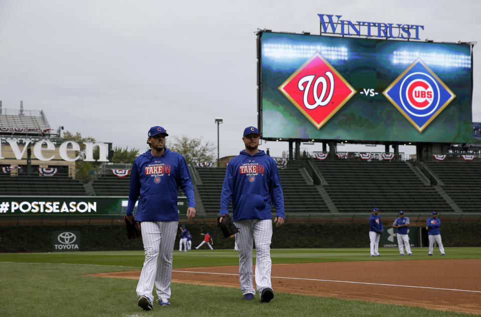 Game 4 of the NLDS between the Chicago Cubs and Washington Nationals has been postponed until Wednesday. (AP Photo)