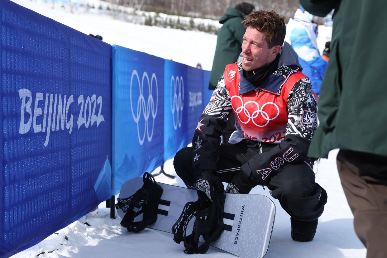 Shaun White of Team United States shows emotion after finishing fourth during the Men's Snowboard Halfpipe Final on Day 7 of the Beijing 2022 Winter Olympics on Feb. 11. (Maddie Meyer/Getty Images)