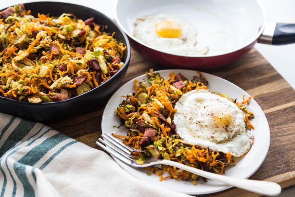 Roasted Ham and Shredded Brussels Sprouts Hash