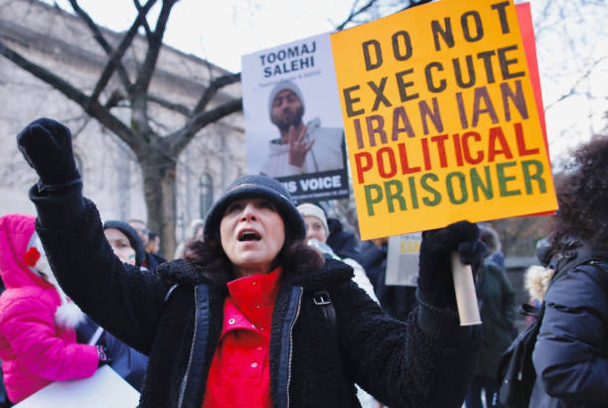 File. People protest against executions and detentions in Iran, in front of the Iranian Permanent Mission to the UN in New York City  (AFP via Getty Images)