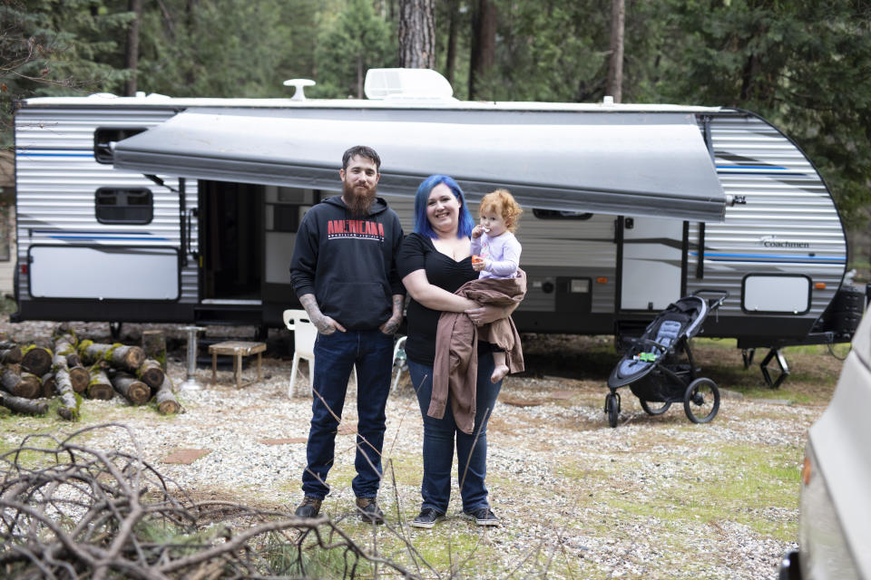 This image released by National Geographic shows the Cox Family who are featured in the documentary "Rebuilding Paradise." A new documentary by director Ron Howard captures a town's tough recovery following one of the most devastating wildfires in California's history.(Lincoln Else/National Geographic via AP)