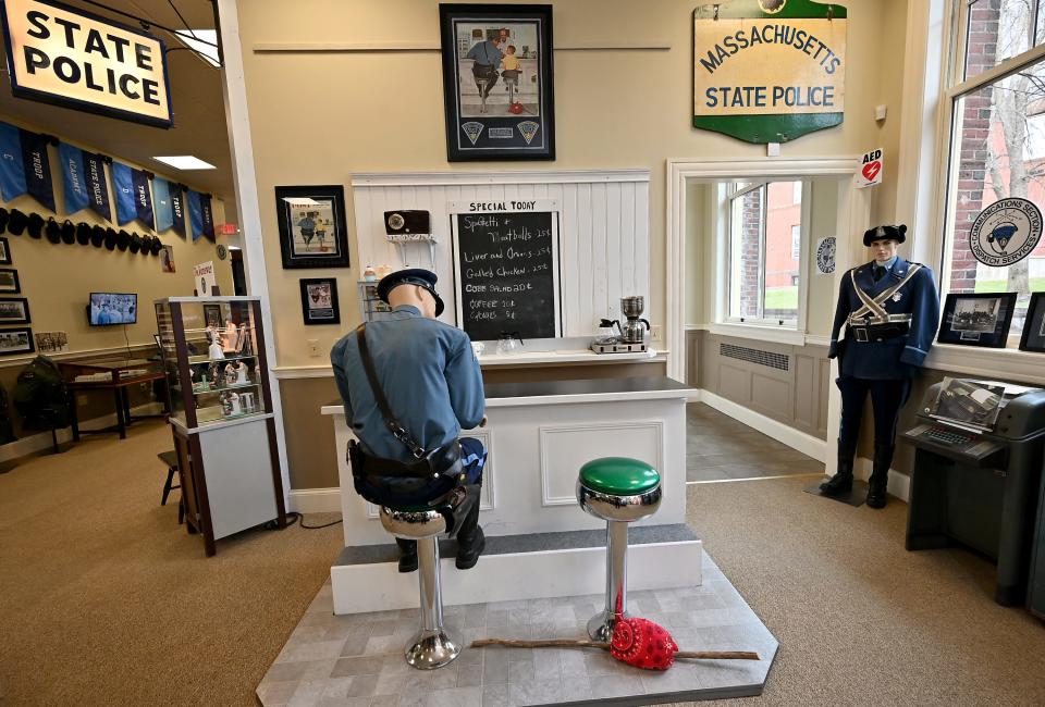 A scene from the Norman Rockwell painting 'The Runaway" that children can be a part of is featured at the Massachusetts State Police Museum and Learning Center.