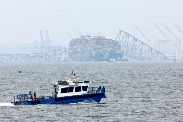 <p>Chip Somodevilla/Getty</p> View of the Baltimore Bridge collapse