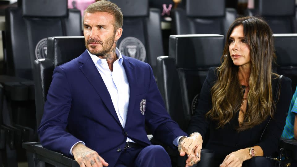Beckham and his wife, Victoria, watch on before an Inter Miami match in October, 2023. - Megan Briggs/Getty Images