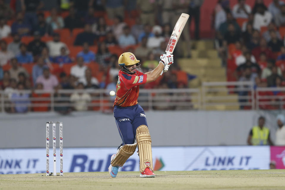 Punjab Kings' Ashutosh Sharma plays a shot during the Indian Premier League cricket match between Punjab Kings' and Mumbai Indians' in Mullanpur ,India, Thursday, April 18, 2024.(AP Photo/ Surjeet Yadav))