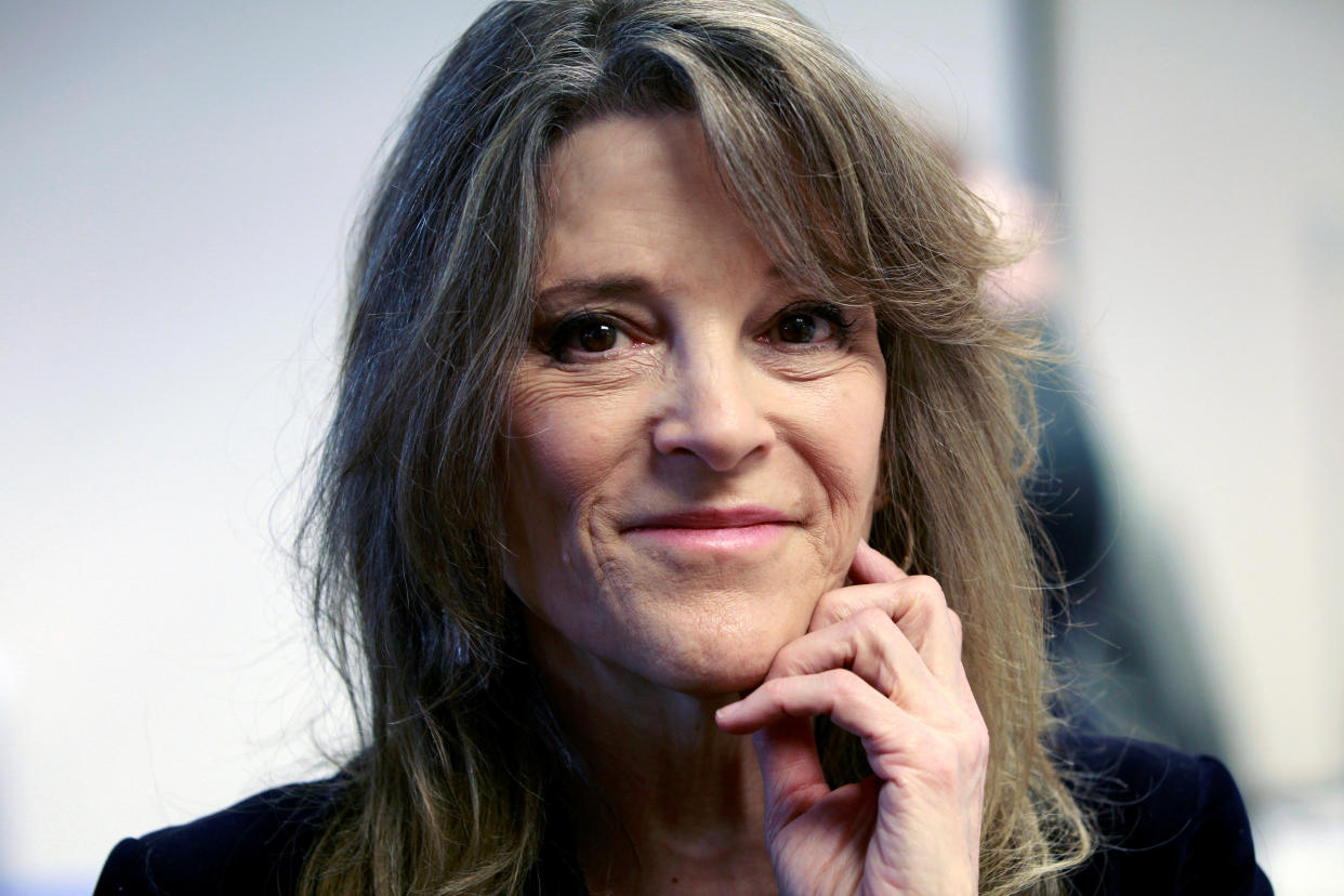 Democratic 2020 U.S. presidential candidate Marianne Williamson meets with child care advocates at the Nevada State Legislature in Carson City, Nevada, U.S., March 14, 2019.  REUTERS/Bob Strong