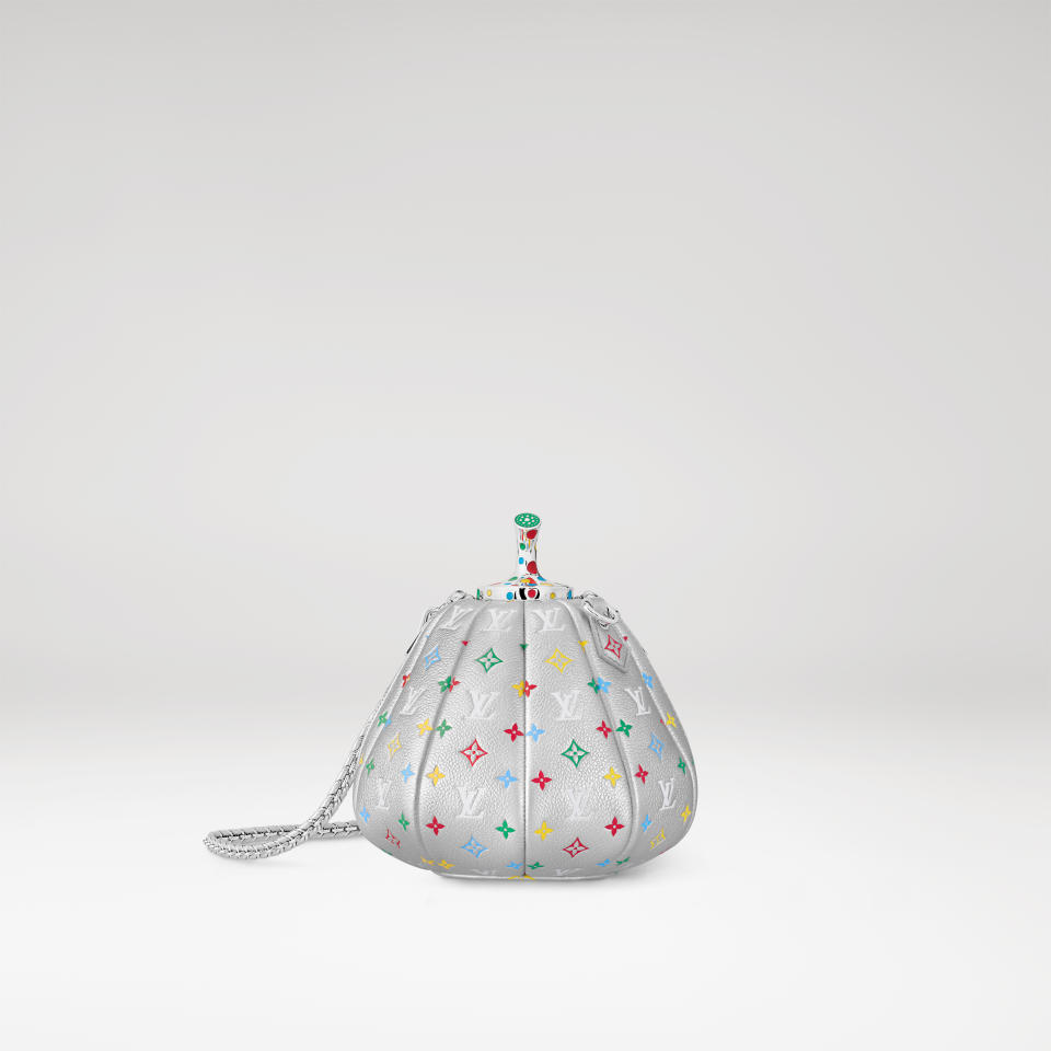 Louis Vuitton x Yayoi Kusama Pumkin bag in silver Monogram Empreinte with multicolor Monogram pattern. (PHOTO: Louis Vuitton)