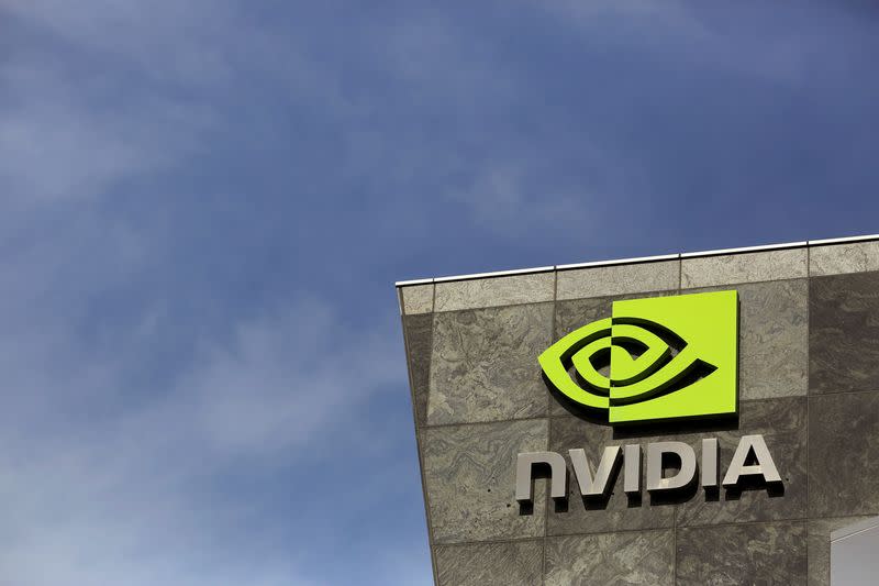 FILE PHOTO: The logo of technology company Nvidia is seen at its headquarters in Santa Clara