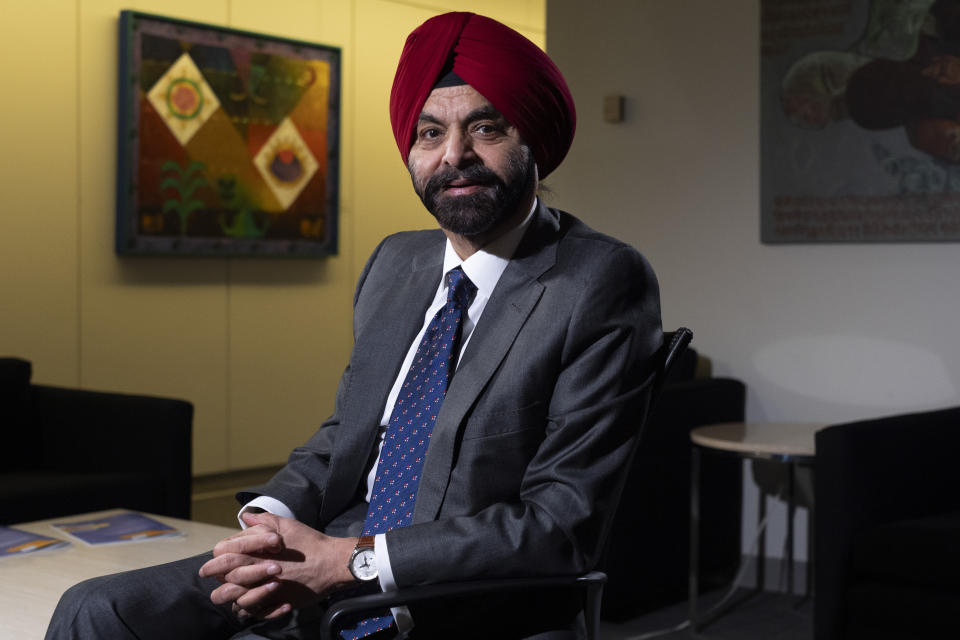 World Bank President Ajay Banga poses for a portrait after an interview with The Associated Press, Tuesday, April 16, 2024, at the World Bank in Washington. (AP Photo/Jacquelyn Martin)