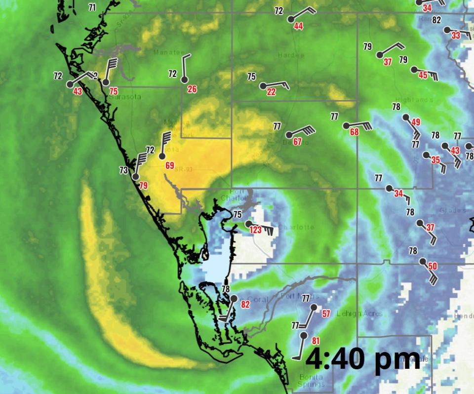 A 4:40 p.m. view of Hurricane Ian on radar.