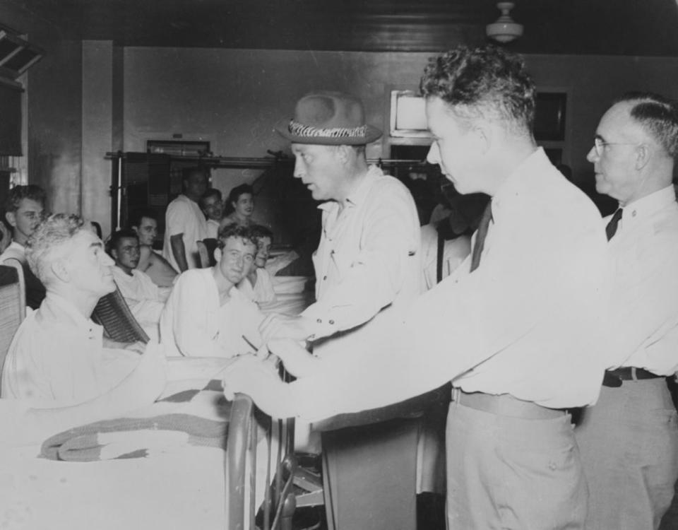 Crosby visits soldiers in a military hospital. | Courtesy of the Crosby Family