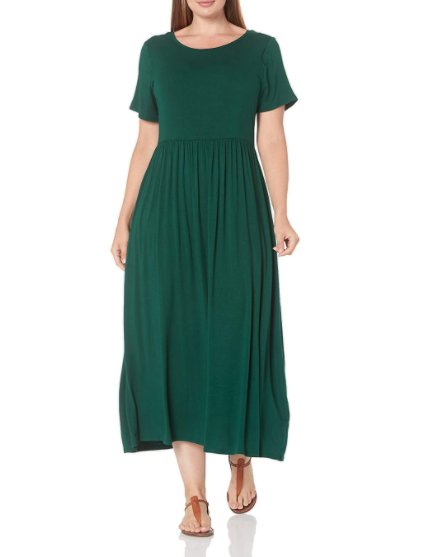 Amazon Essentials Women's Plus Size Short-Sleeve Waisted Maxi Dress. Image via Amazon.