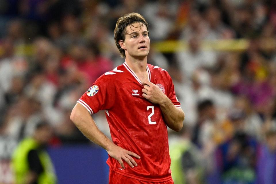 Denmark’s Joachim Andersen was on the unfortunate end of two controversial VAR calls. (AFP via Getty Images)