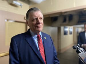 Oklahoma Republican Rep. Tom Cole speaks with reporters following a closed-door meeting of the House Republican Conference inside the Capitol on Wednesday, Jan. 10, 2024.