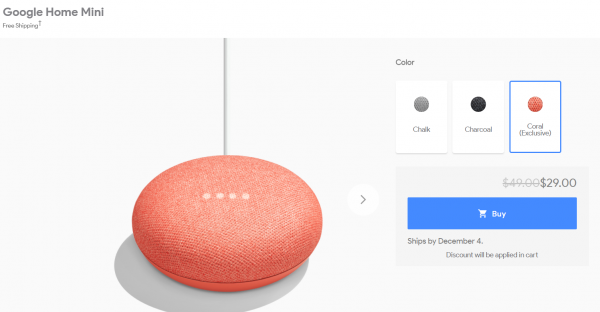 智能家居$220 有交易！Google Home Mini 限時特價USD$29 至年尾！