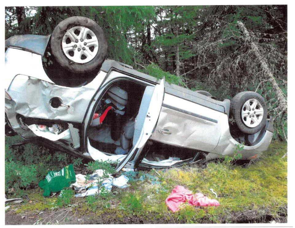 An RCMP photo entered as a court exhibit during the sentencing hearing last month shows the Chevrolet Traverse SUV. (Moncton provincial court exhibit - image credit)