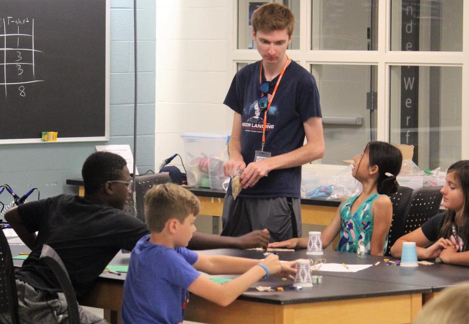 Matthew Golombek, project scientist for NASA, spoke to students in an ExploreHope Summer Science Camp at Hope College about the Pathfinder mission that landed a rover on Mars.