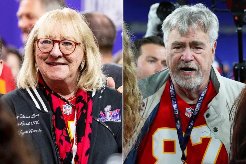 <p>Michael Owens/Getty; Perry Knotts/Getty</p> Donna Kelce, Ed Kelce