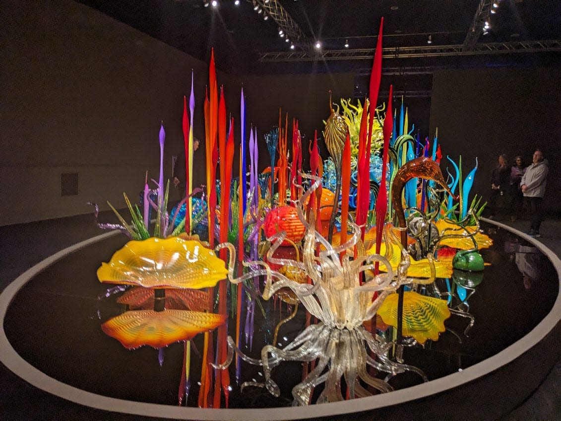 Mille Fiori (2023), an installation by artist Dale Chihuly in the "Chihuly at Biltmore" exhibition, running through Jan. 5, 2025, at Amherst at Deerpark on Biltmore Estate.