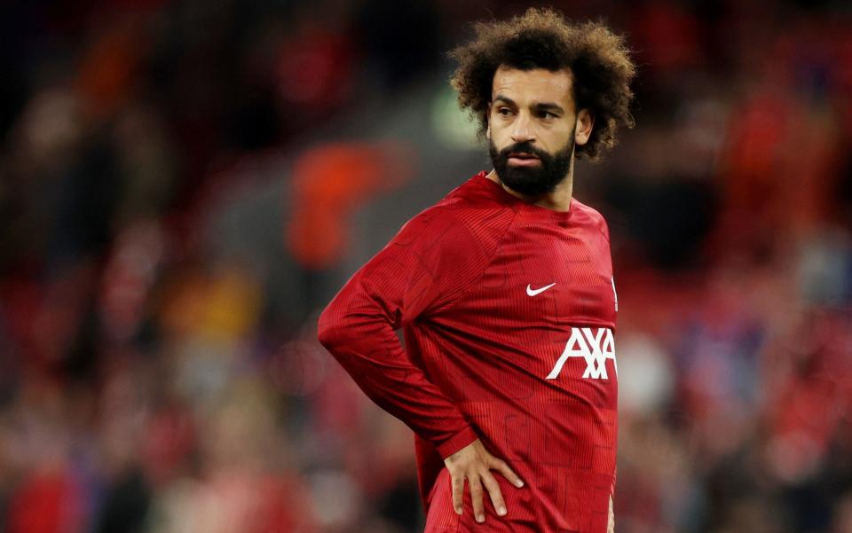 Liverpool's Mohamed Salah during the warm up before the match