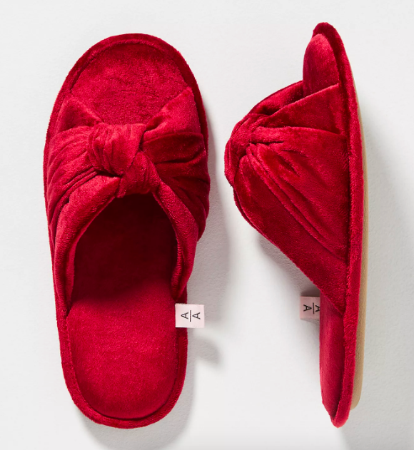 Ariana Bohling Velvet Bow Slippers. Image via Anthropologie.