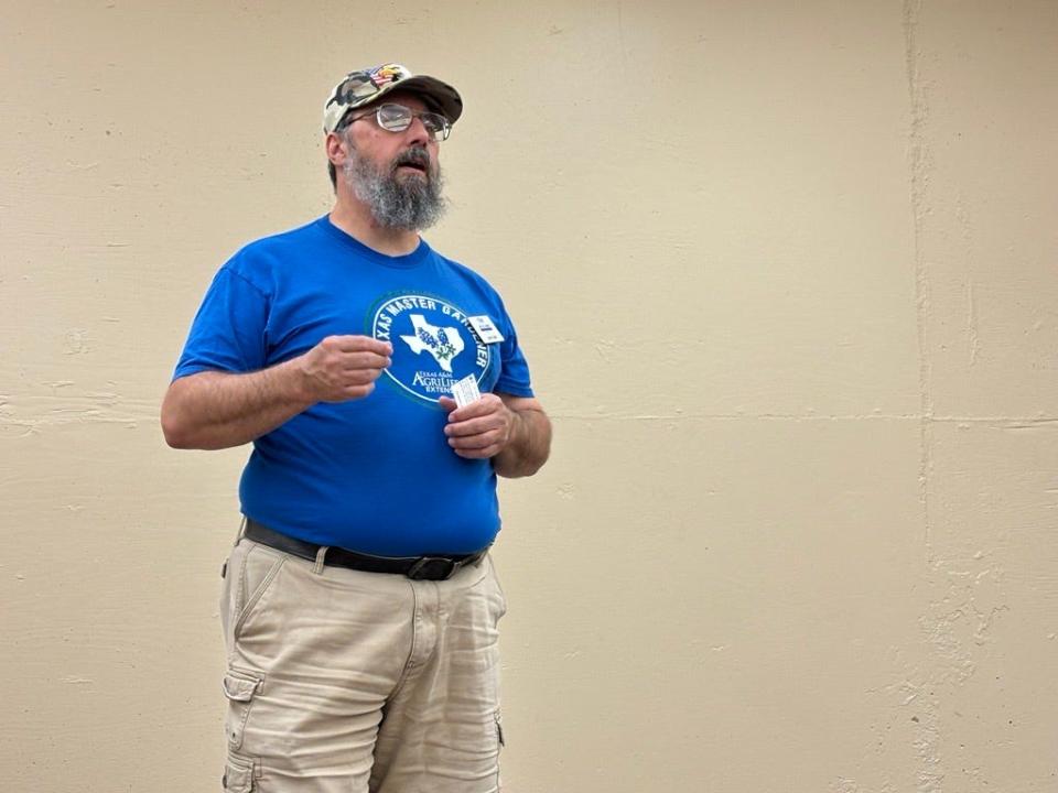 Texas Master Gardener John Geib spoke to attendees of the Basic Lawn Care seminar at the downtown Abilene Public Library, on Friday, March 8, 2024, about upcoming educational programs.