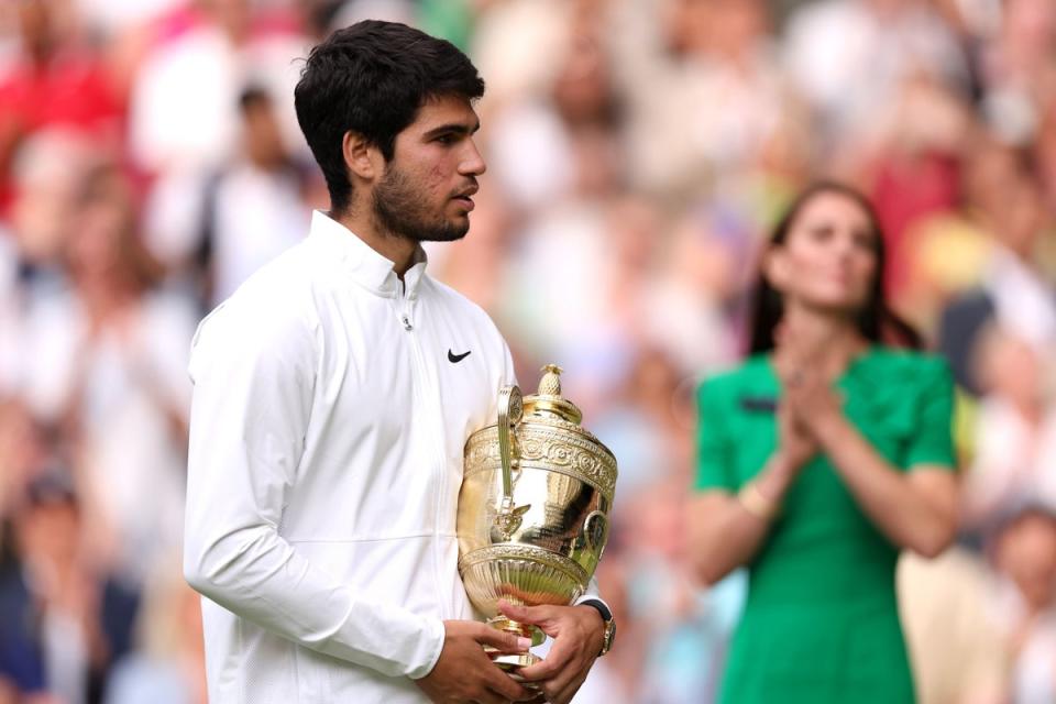 Carlos Alcaraz with his Wimbledon trophy (Steven Paston/PA) (PA Wire)