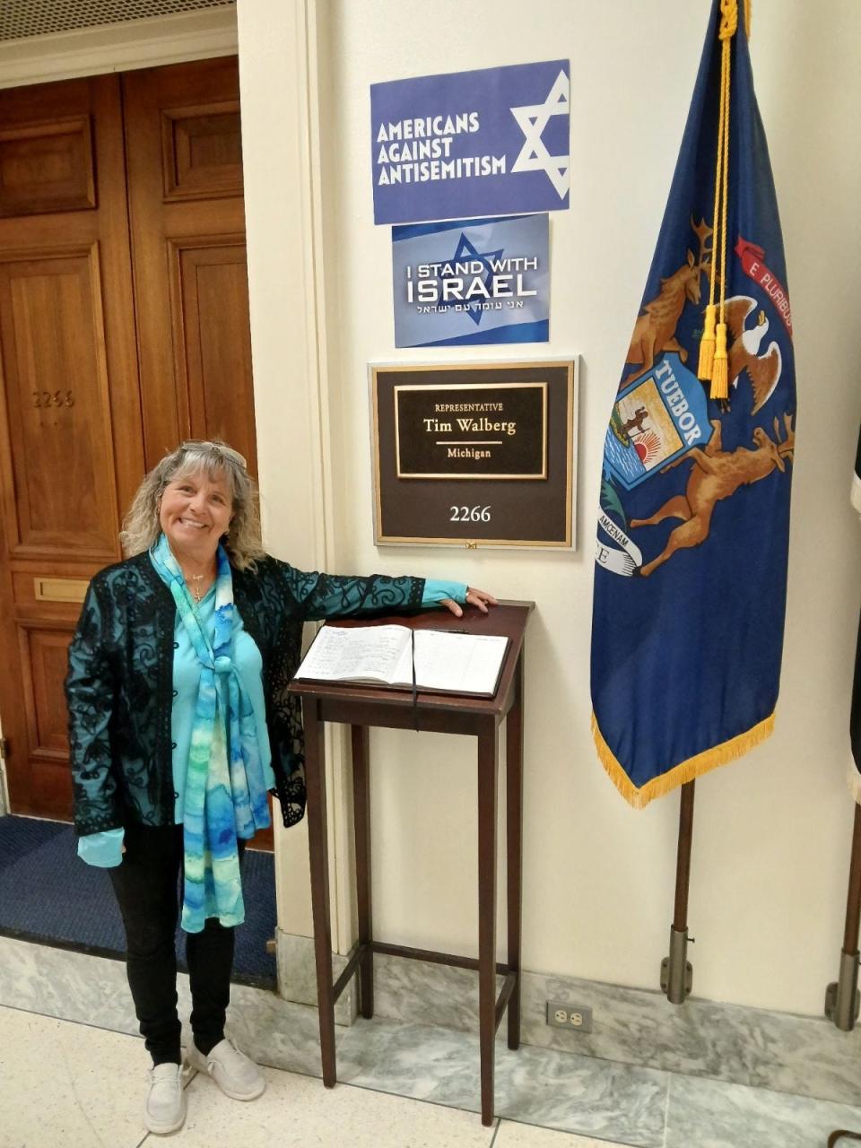 Diane Wright of Monroe stands outside Congressman Tim Walberg's office. On March 20, Wright traveled to Washington D.C. to advocate for lung cancer research funding.