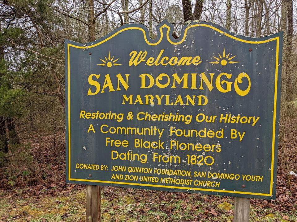 A sign for San Domingo Feb. 25, 2022, in Mardela Springs, Maryland.