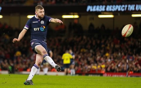 Finn Russell of Scotland kicks a conversion against Wales - Credit: ACTION IMAGES