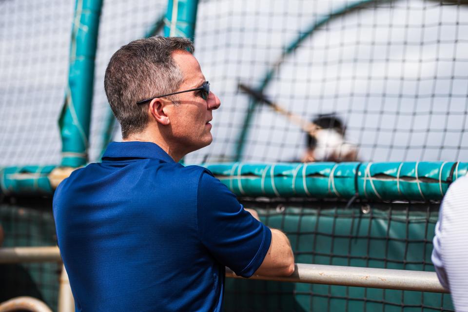 Chris Ilitch attends a spring training workout at Joker Marchant Stadium in Lakeland, Florida on March 23, 2022.