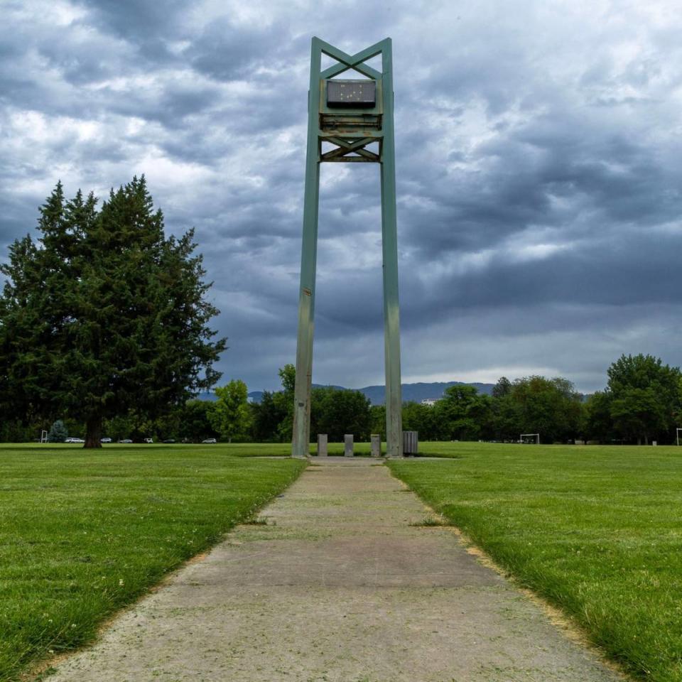 The Ann Morrison Park clock tower is located amid soccer fields nearer the east side of the park. A plan is in the works to restore the mid-century clock with an analog time face (removing the digital clock) and to relocate it.