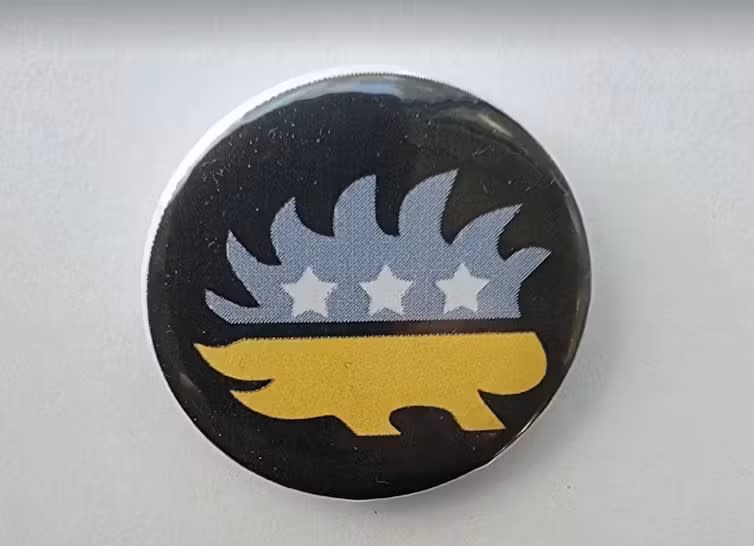  The porcupine became the official mascot of the Libertarian Party in 2020. This button was given away at the 2024 Libertarian National Convention in Washington, D.C. (Smithsonian National Museum of American History)