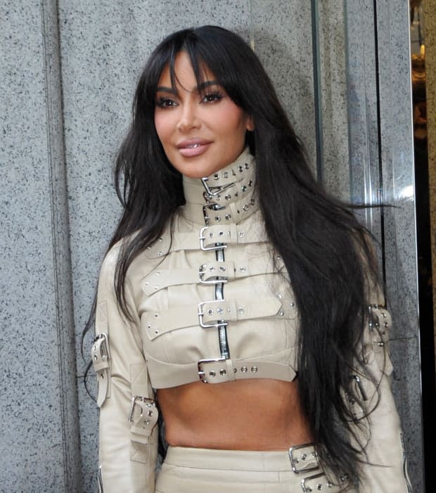 Kim Kardashian in wispy bangs.<p>Photo: MEGA/GC Images/Getty Images</p>