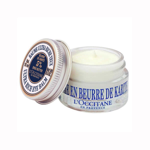 <b>L’Occitane Shea Butter Ultra Rich Eye Balm 15ml, £24.00</b><br><br> This is perfect for popping onto tired eyes mid-flight as it’s enriched with nourishing and protective shea butter. Use it to relieve tightness around the eyes and also to comfort the delicate under eye area. It’s a gorgeous, creamy texture that absorbs instantly and smells of sweet shea butter. We’re hooked!<br><br> <b>Buy it now:</b> <a href="http://www.lookfantastic.com/l-occitane-ultra-rich-eye-balm-15ml/10546310.html" rel="nofollow noopener" target="_blank" data-ylk="slk:Lookfantastic.com;elm:context_link;itc:0;sec:content-canvas" class="link ">Lookfantastic.com</a>