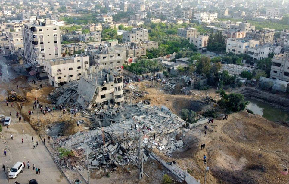 A picture taken with a drone shows the ruins of buildings which were destroyed in Israeli air strikes amid a flare-up of Israeli-Palestinian violence, in the northern Gaza Strip. (Reuters/Mohammed Salem)