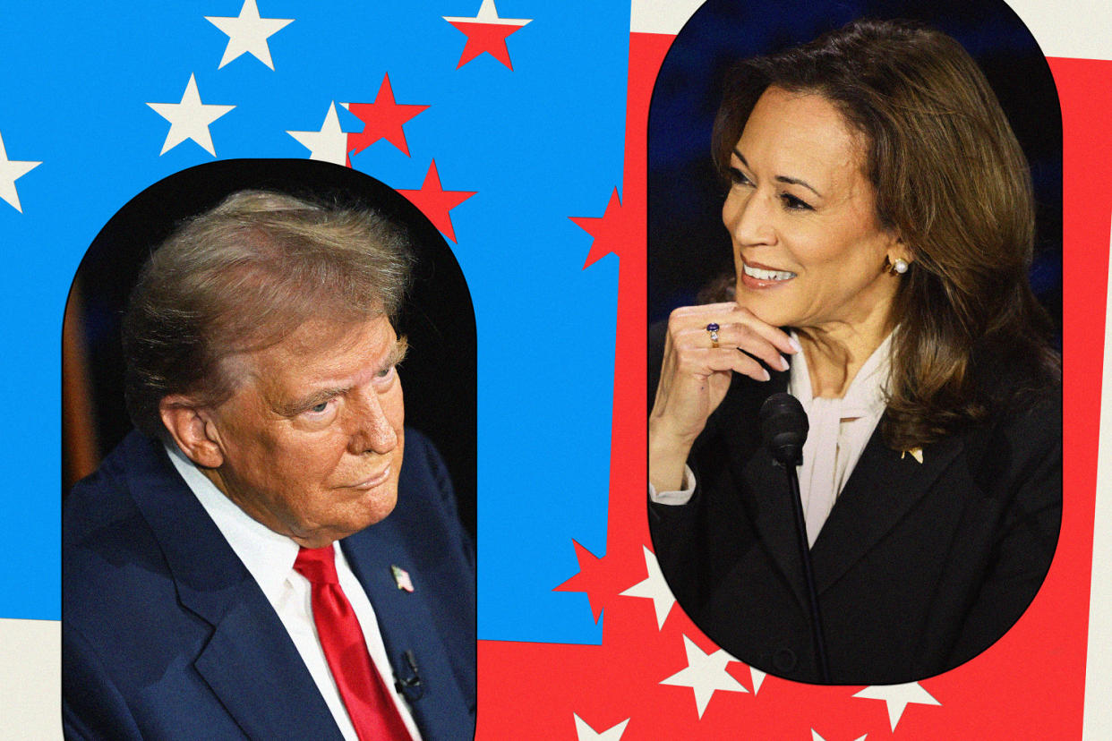 Kamala Harris and Donald Trump at the debate, surrounded by stars (Chelsea Stahl / NBC News)