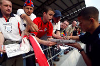 England's Jermaine Jenas signs autographs for fans (Photo by Mike Egerton/EMPICS via Getty Images)