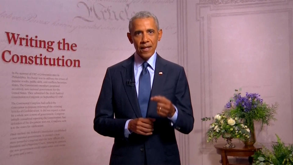 Former President Barack Obama speaks during the virtual Democratic National Convention on August 19, 2020. (via Reuters TV)