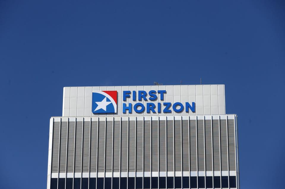The First Horizon building Downtown Memphis, Tenn. Monday, Feb. 28, 2021. Canadian lender Toronto-Dominion Bank Group is set to buy the Tennessee headquartered operations of First Horizon Corporation. 